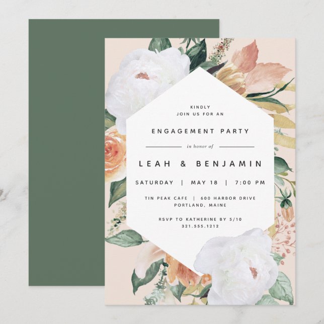 Boho Blooms | Modern Floral Engagement Party Invitation (Front/Back)