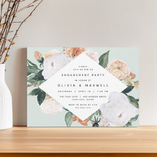 Boho Blooms Modern Floral Engagement Party Invitation