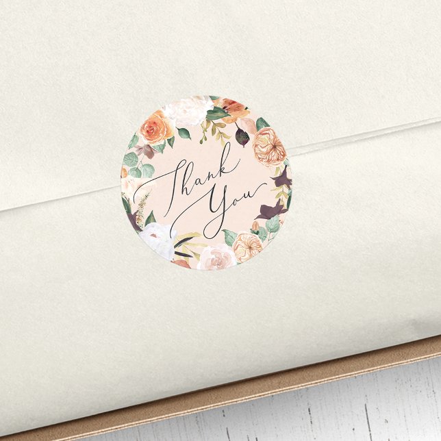 Boho Blooms Modern Floral Thank You Favour Classic Round Sticker (Creator Uploaded)