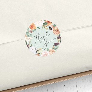 Boho Blooms Modern Floral Thank You Favour Classic Round Sticker