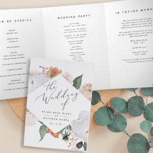 Boho Blooms Modern Floral Wedding Ceremony Tri-Fold Programme