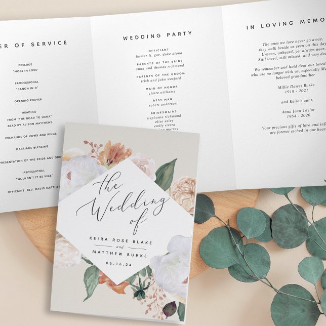Boho Blooms Modern Floral Wedding Ceremony Tri-Fold Programme (Creator Uploaded)