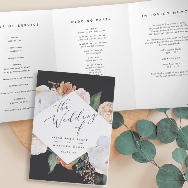 Boho Blooms Modern Floral Wedding Ceremony Tri-Fold Programme (Creator Uploaded)