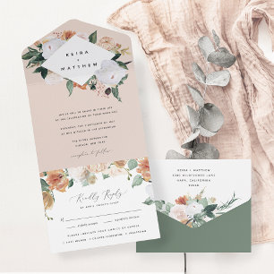 Boho Blooms   Modern Geometric Floral Wedding All In One Invitation