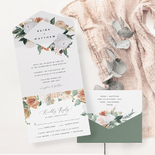 Boho Blooms   Modern Geometric Floral Wedding All In One Invitation