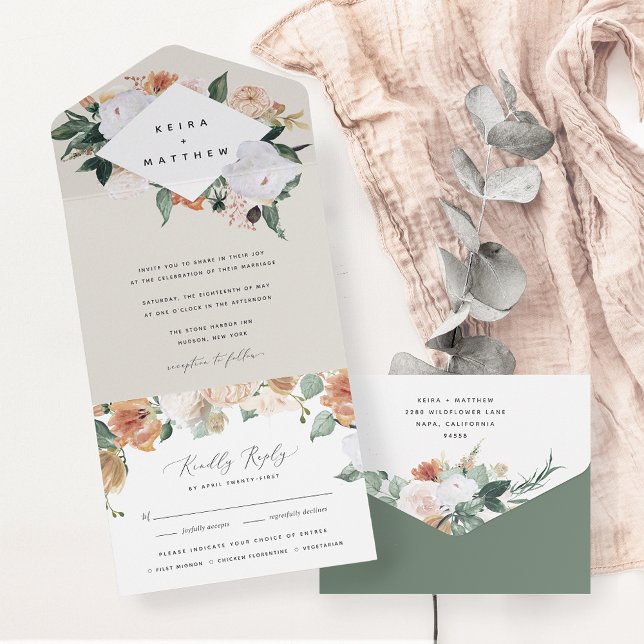 Boho Blooms | Modern Geometric Floral Wedding All In One Invitation (Creator Uploaded)