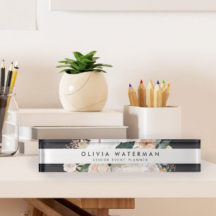 Boho Blooms Modern Watercolor Floral Nameplate