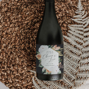 Boho Blooms Personalised Cheers to Love Wedding Wine Label