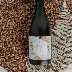 Boho Blooms Personalised Cheers to Love Wedding Wine Label