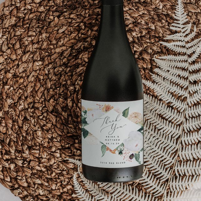 Boho Blooms Personalised Wedding Thank You Wine Label (Creator Uploaded)