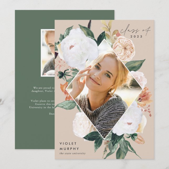 Boho Blooms | Photo Graduation Announcement (Front/Back)