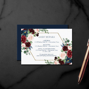 Boho Blooms   Rustic Navy and Burgundy Guest Info Enclosure Card