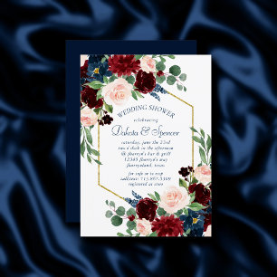 Boho Blooms   Rustic Navy Blue and Burgundy Shower Invitation