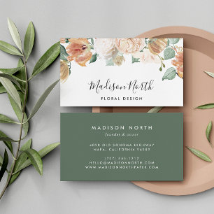 Boho Blooms Watercolor Floral Calligraphy Script Business Card