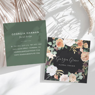 Boho Blooms Watercolor Floral Square Business Card