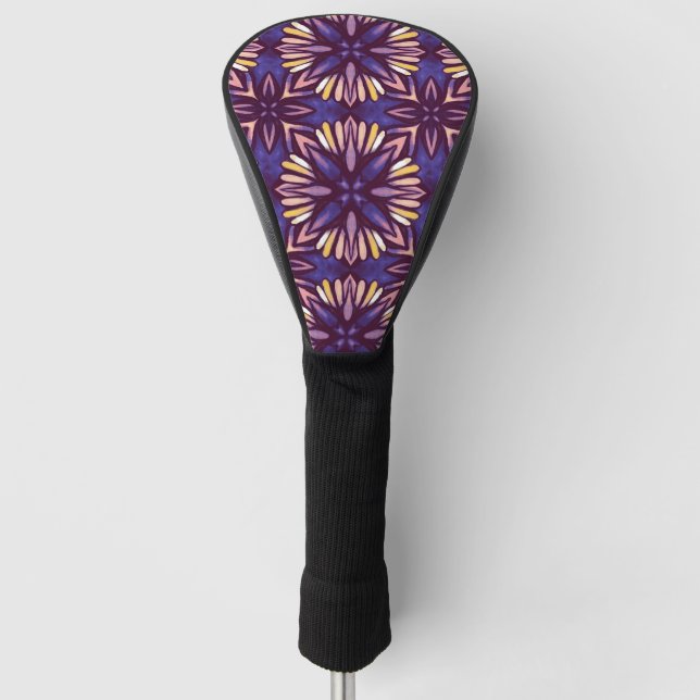 Boho Blossom: Purple Artistic Floral Pattern Golf Head Cover (Front)