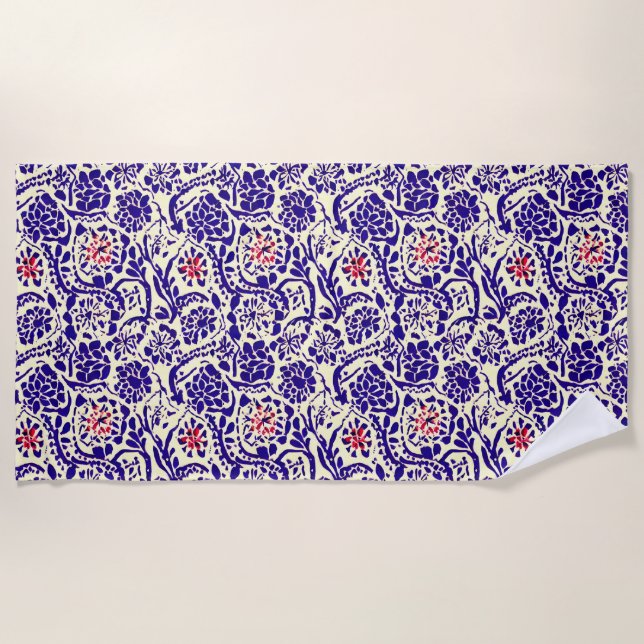 Boho Blue Abstract Floral   Beach Towel (Front)