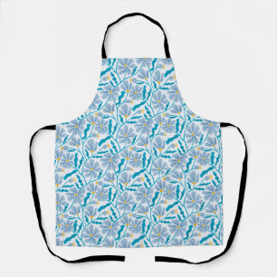Boho Blue Abstract Floral Pattern Apron