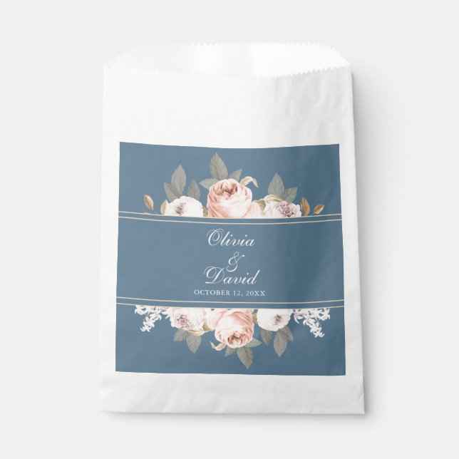 Boho Blue and Blush Peonies Wedding Favour Bag (Front)