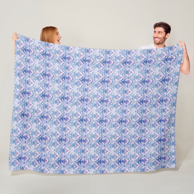 Boho Blue and Purple Pattern Cosy Fleece Blanket (In Situ)