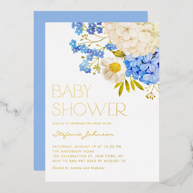 Boho Blue and White Hydrangeas Baby Shower (Front/Back)