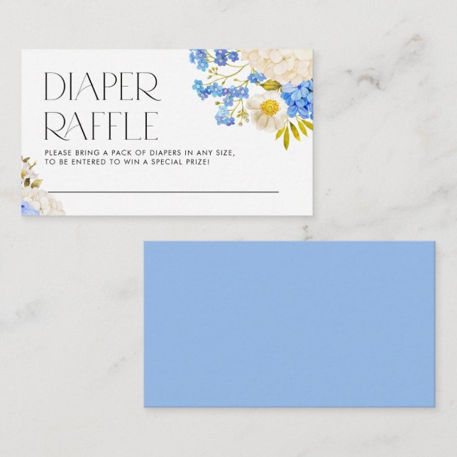 Boho Blue and White Hydrangeas Diaper Raffle Enclosure Card (Front/Back)