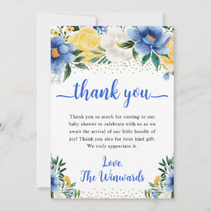 Boho Blue and Yellow Summer Flowers Baby Shower Thank You Card
