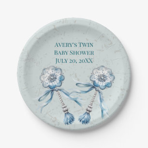 Boho Blue Baby Rattle  Paper Plate