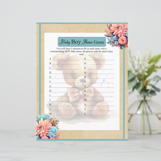 Boho Blue Bear Baby Boy Name Game (Standing Front)