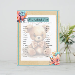 Boho Blue Bear Baby Shower Animal Match Game