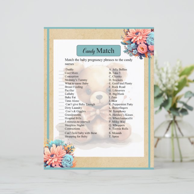 Boho Blue Bear Baby Shower Candy Match Game (Standing Front)