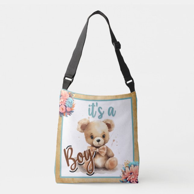 Boho Blue Bear Baby Shower  Crossbody Bag (Front)