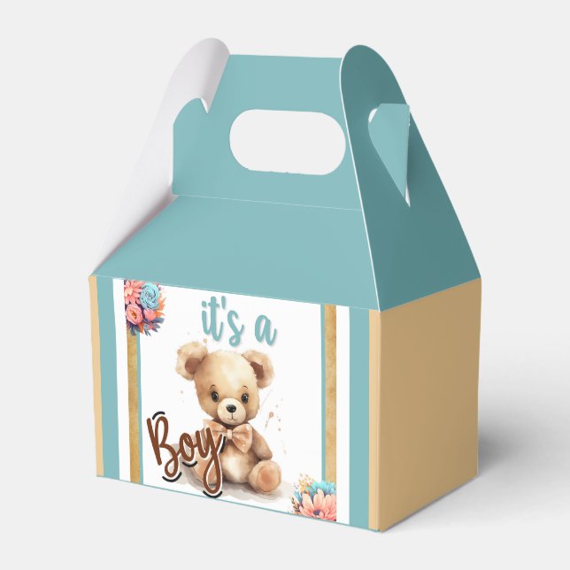 Boho Blue Bear Baby Shower  Favour Box (Front Side)
