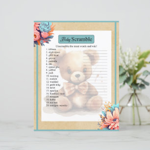Boho Blue Bear Baby Word Scramble Game