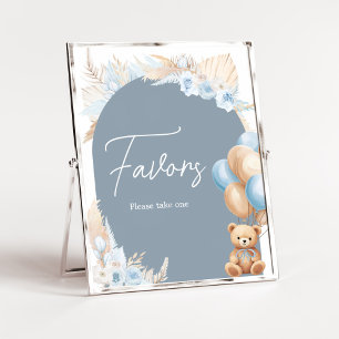 Boho Blue Bear Balloon Baby Shower Favours Poster