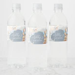 Boho Blue Bear Balloon  Water Bottle Label
