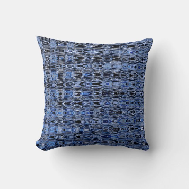 Boho Blue Black Grey Millefiori Zig Zag Mosaic Cushion (Front)