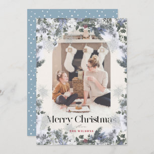 Boho Blue Botanical Arch 4 Photo Christmas Holiday Card