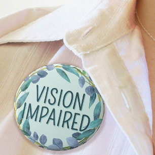 Boho Blue Botanical Leaves Vision Impaired 3 Cm Round Badge