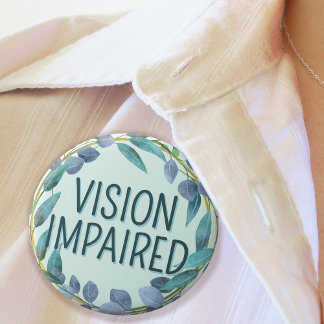 Boho Blue Botanical Leaves Vision Impaired 3 Cm Round Badge
