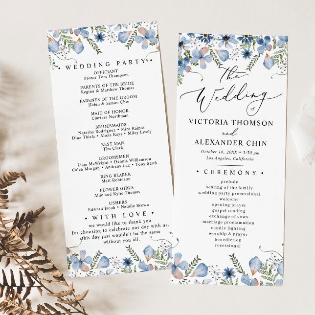 Boho Blue Botanical Wedding Program  (Creator Uploaded)