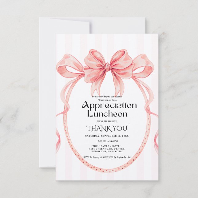 Boho blue  Bow appreciation party grateful party  Invitation (Front)