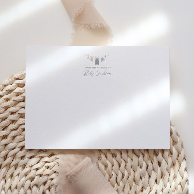 Boho Blue Boy Baby Clothes Baby Shower Thank You Card (Creator Uploaded)