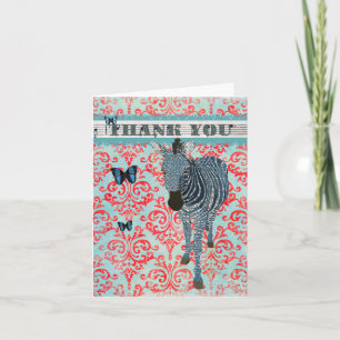 Boho Blue Butterflies & Zebra Thank You Card