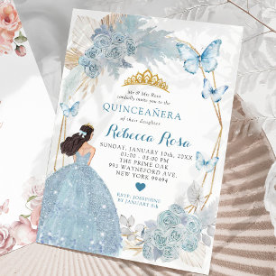 Boho Blue Butterfly Mexican Princesa Quinceañera Invitation