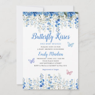Boho Blue Butterfly wildflower Garden Baby Shower  Invitation