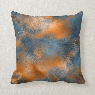 Boho Blue Copper Graphic Abstract Cushion