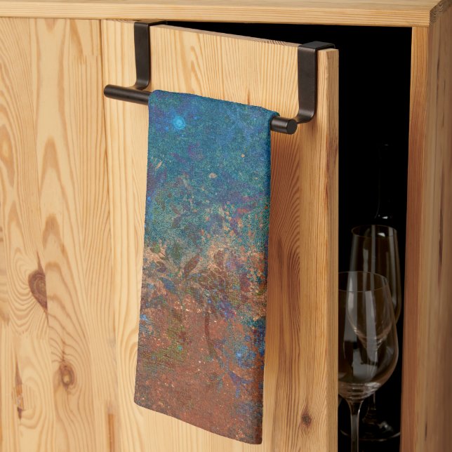 Boho Blue Copper Rustic Tea Towel (Thirds Fold)