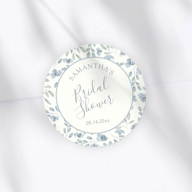 Boho Blue & Cream Bridal Shower Favour Classic Round Sticker (Creator Uploaded)
