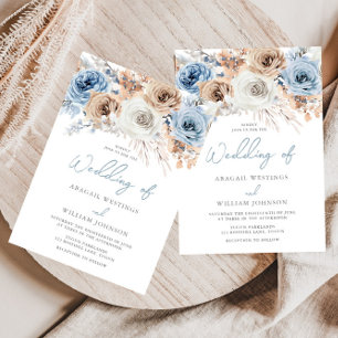 Boho Blue: Dusty Blue Bohemian Floral Wedding Invitation